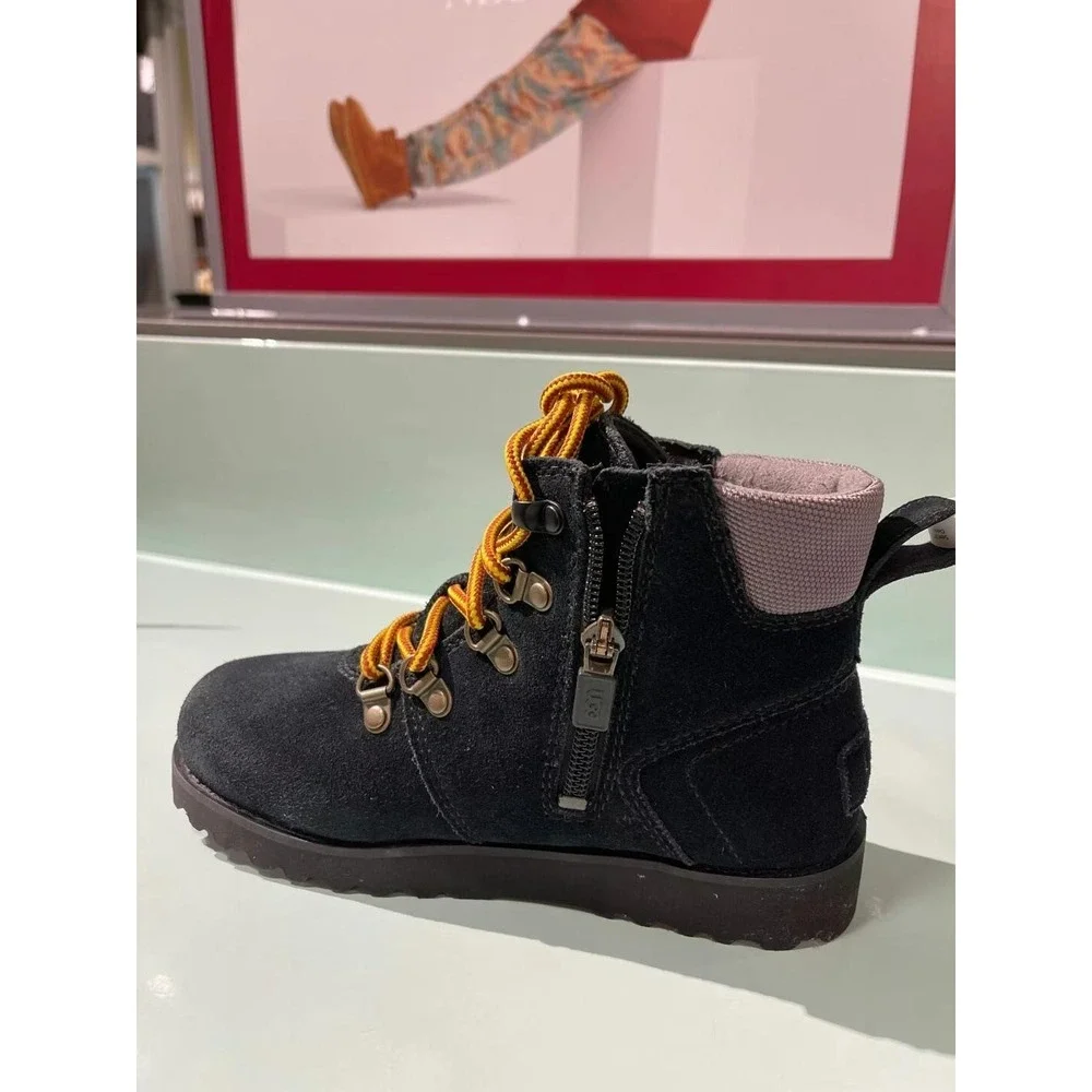 UGG Boots Kids Youth Black K Hilmar CWR Lace Up Ankle Suede Sheepskin